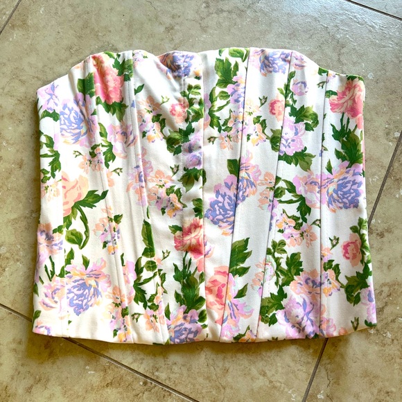 NWT Zara Floral Corset Strapless Top - Size Medium - Picture 1 of 7